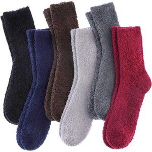 Women's Fuzzy Socks Cozy Fluffy Warm Slipper Socks Microfiber Soft Black Red